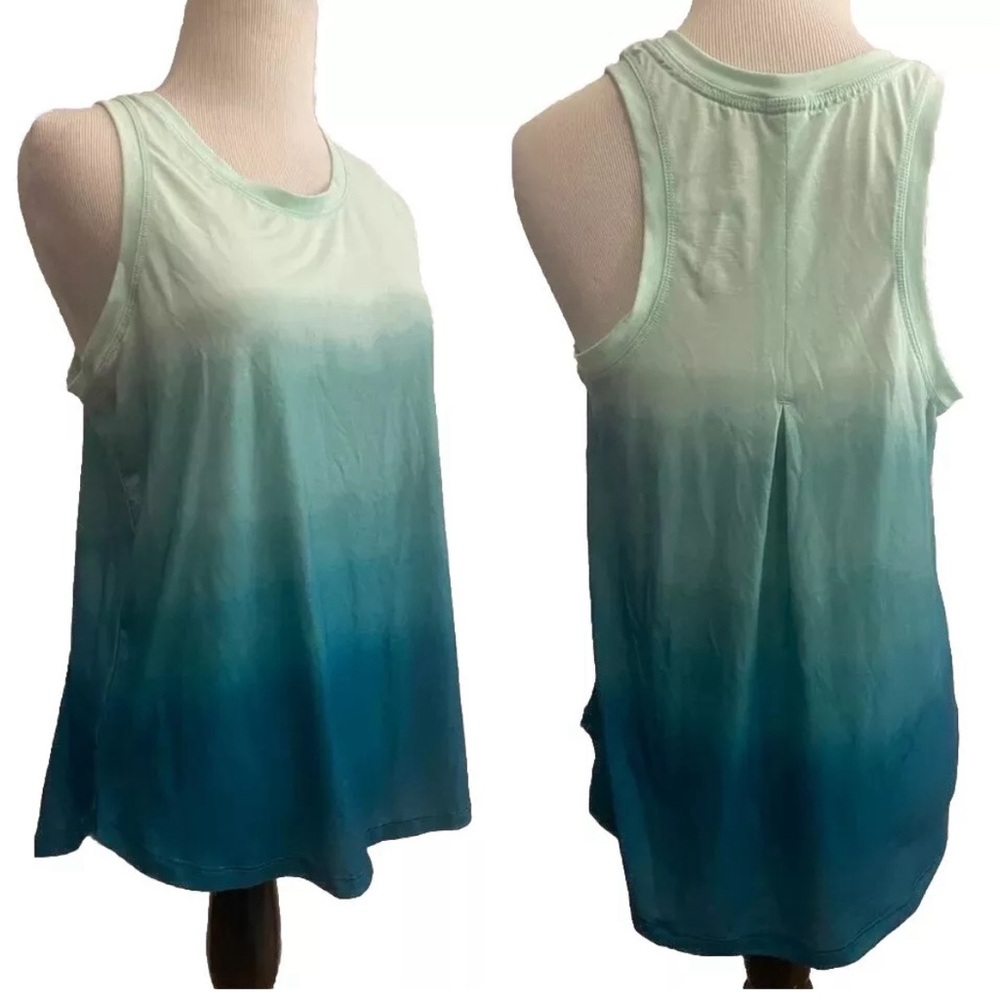 All In Motion Gym Top, Racerback Sleeveless Tank Top, Aqua Blue Ombre Small